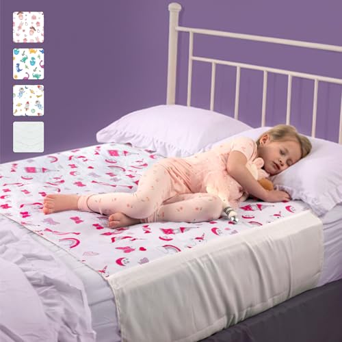 Image of IMPROVIA Pee Pads for Kids - Bed wetting Pads for Kids Potty Training Bed mats for Toddlers Waterproof Reuseable Washable Absorbent, Non Slip - Unicorn Design - Full Size 34 inchx52