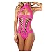ManxiVoo Sexy Lingerie Bow Sling Lace Nightwear Sleepwear Bodysuit Suspender Temptation Underwear (Hot Pink)