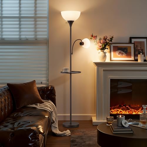 Image of 72 inch Floor Lamp with Table, Adjustable Reading Lights, Torchiere Floor Lamps | Modern for Living Room, Bedroom, Office, Brown【Bulb not included】