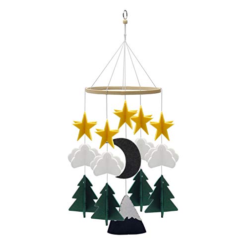 Image of Baby Crib Mobile Wooden Wind Chime Mobile Crib Bed Forest Mobile Felt Moon Crib Mobile Nursery Decoration Toy Hanging Ornament Pendant Photography Props