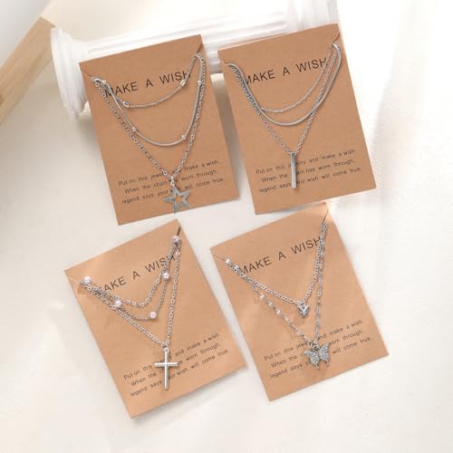 Image of Shining Diva Fashion 4 Pcs Stylish Silver Plated Necklace Jewellery Set for Women Pendant Necklace Gifts for Girls (16474np)