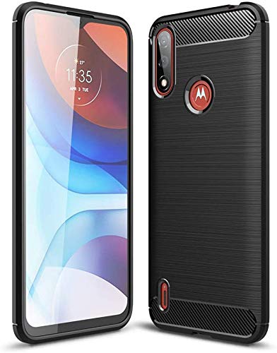 Image of NPRC Hybrid Ultra Slim Protective Case TPU Non-Slip Carbon Fiber Texture Shockproof Case Cover for Moto E7 Power - Black