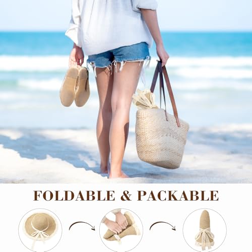 Image of Beach Hats for Women - Beach Hat Womens UPF 50+ | Packable Sun Hat Women Roll Up, Wide Brim Straw Hat for Women