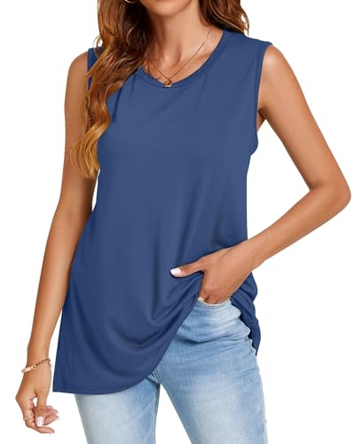 Image of Womens Tank Tops Summer Casual Sleeveless Top Loose Fit Basic Tunic Shirts