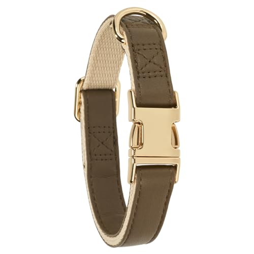 YUDOTE Collare per cani in morbido cuoio, imbottitura in pelle sintetica naturale e cotone per cuccioli con pelle sensibile, colore caffè