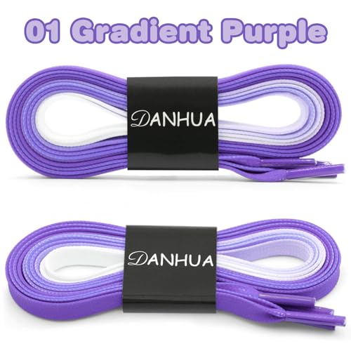 Image of Flat Colorful Shoelaces Gradient Rainbow Shoe Lace Shoestring 2 Pair