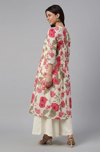 Image of Janasya Women's Pure Cotton Floral Printed Flared Kurta