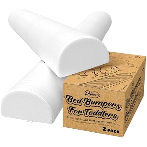 Primica Set of 2 Toddler Bed Bumper, 52 x 7 x 5 “ Bed Bumpers for Toddlers, Foam Bed Rail for Toddlers, Hypoallergenic Bed Bumpers for Queen, King, and Twin Bed (2) Cover