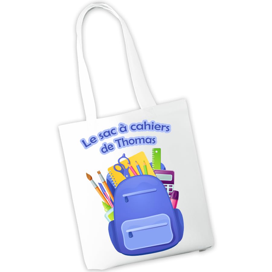 Sac à cahiers personnalisé - Sac de transport pour cahiers et livres d'école ou de bibliothèque - Prénom et motif au choix - Cadeau rentrée scolaire, maternelle, crèche, école (Sac à dos)