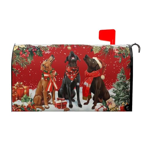 Image of Christmas Dogs Magnetic Mailbox Cover Large Size 25.5x21 Inch Winter Xmas Mailbox Covers Merry Christmas Puppy Mailbox Wraps Post Letter Box Cover for Christmas Holiday Farmhouse Outdoor Decor