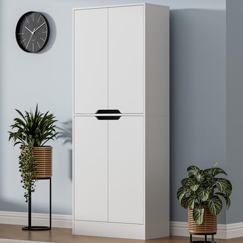 71-Tall-Kitchen-Pantry-Cabinet-4-Doors-Freestanding-Cupboard-Cabinet-Larder-Cupboard-with-Adjustable-Shelves-Kitchen-Hutch-Cabinet-for-Kitchen-Dining-Room-White 71 Tall Kitchen Pantry Cabinet 4 Doors Freestanding Cupboard Cabinet Larder Cupboard with Adjustable Shelves Kitchen Hutch Cabinet for Kitchen Dining Room White