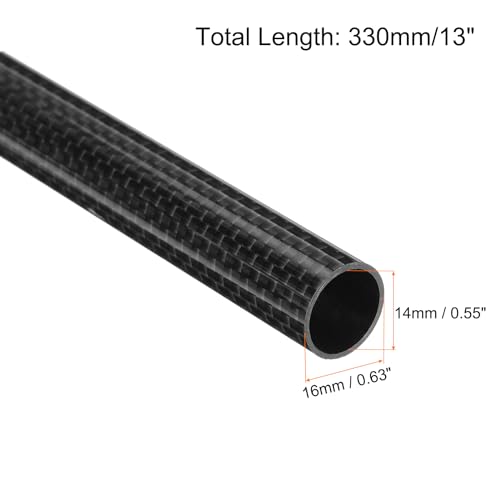QUARKZMAN 2 Stück Kohlefaserrohr 14 x 16 x 330mm glänzende Oberfläche Stab 3K Rollgewickeltes reines Kohlefaser-Rundrohr für RC-Flugzeug Multicopter Quadcopter