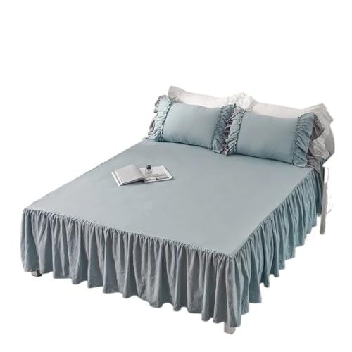 Faldones De Cama Falda de Cama Color sólido con Volantes Encaje, 1 Pieza, Funda for Dormitorio, colchón Antideslizante, sábana, Colcha Dormitorio(Blue,180x200cm)