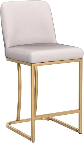 Miniatura 32 de VESCASA Taburetes de bar de 24 pulgadas de alto con respaldo, modernos de mediados de siglo tapizados de piel sintética con marco de metal dorado