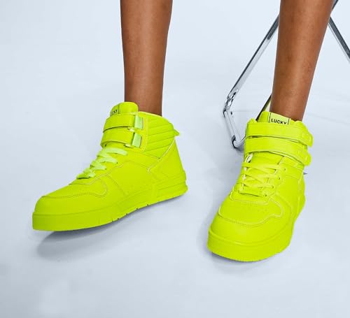 Image of LUCKY STEP Women High Top Fashion Sneakers Ankle Boots | Basketball Walking Tennis Shoes Platform Hook and Loop Faux Leather Sneaker