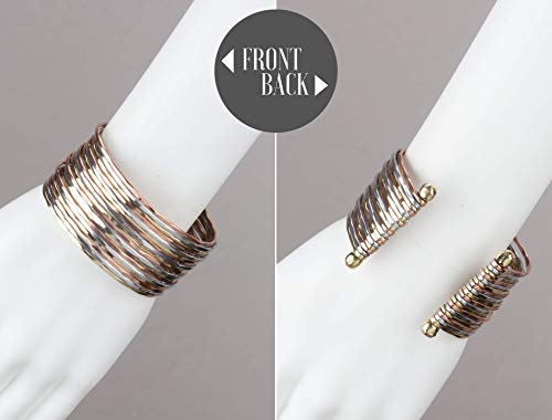 Spunkysoul New! Boho Metal Cuff Bangle Bracelets For Women In Silver Gold Or Multi Toned Copper L Collection (Multi-Tone 18 Line) #TOP3