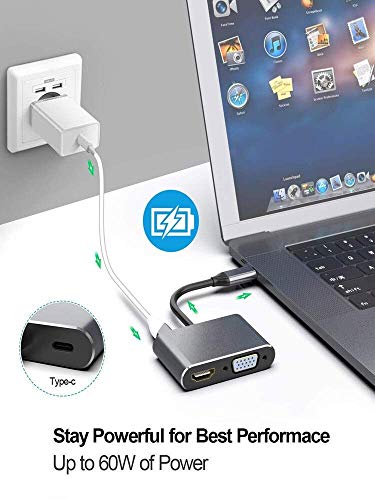 Image of USB C to HDMI VGA Adapter 4k, Microware 4 in 1 USB-C (Thunderbolt 3 Compatible) to HDMI,1080P VGA, USB Type C 87W PD Charging Multiport Adapter Compatible Mac-Book Pro /Switch /iPad Pro /XPS