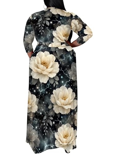 Image of SUZONANA Women's Plus Size Maxi Dresses Casual Loose Short Sleeve Long Maxi Dress with Belt Wedding