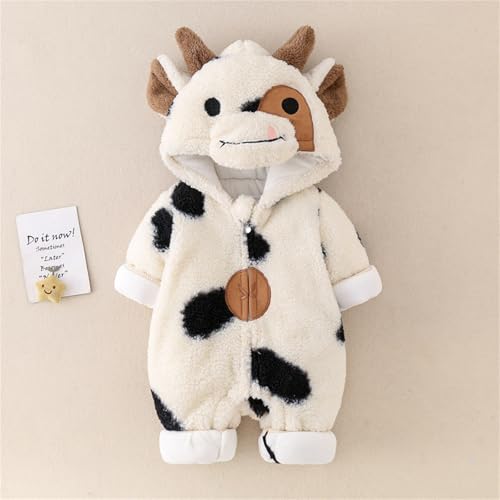 Newborn Baby Boy Girl Winter Plush Clothes Long Sleeve Zipper Hooded Romper Onesie Toddler Infant Cow Outfit2