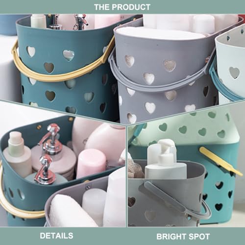 LIFKOME Portable Handheld Plastic Shower Basket with Heart-shaped Ventilation Holes, Blue Bathroom Storage Organizer for Dormitory and Household Use - Thumbnail 5