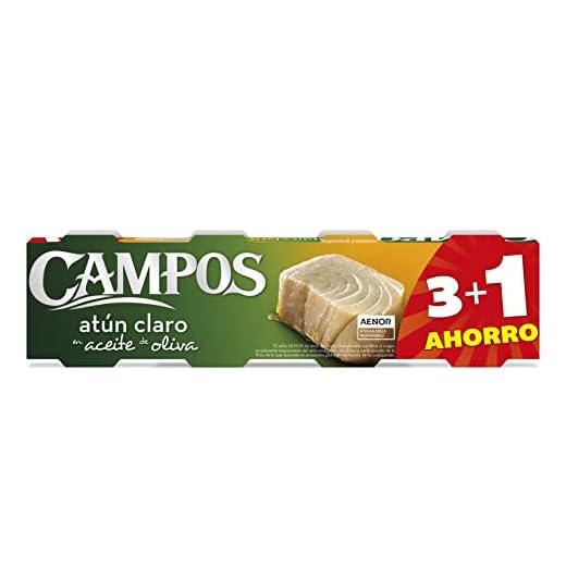 CAMPOS Pack De 4 Latas De 80 G De Atún Claro De Pesca Responsable Apr En Aceite De Oliva, 340 ml - Pack de 4