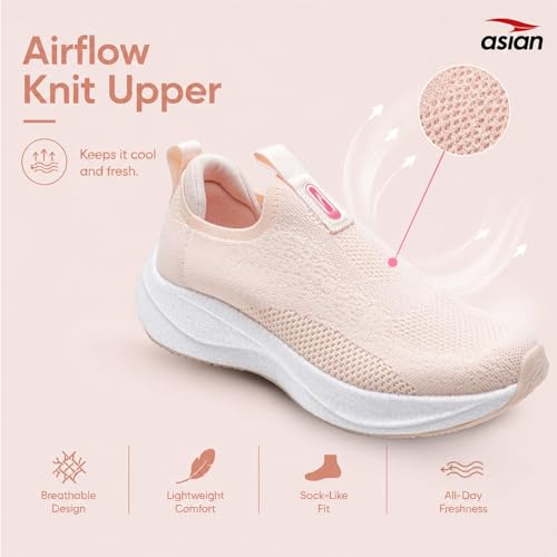 Image of ASIAN HypercushionWalk-W-01 Women's Ortho Walking Shoes | Stylish Slip-On Knit Shoes with E-TPU Energy Return Sole, Ortho Relief Memory Foam, Arch Support & Traction Grip for Smooth Daily Walking
