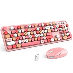 KNOWSQT Wireless Keyboard and Mouse Combo, 104 Keys Full-Sized 2.4 GHz Round Keycap Colorful Keyboards, USB Receiver…