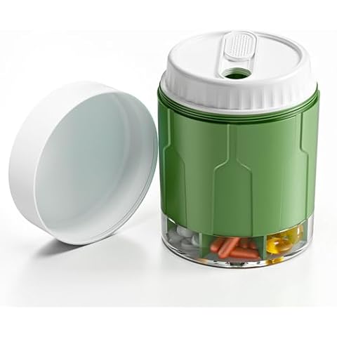 Large Pill Organizer, Daily Pill Dispenser Bottles with 7 Large Compartments，Jumbo Pill Box, Pill Storage Container for Vitamin, Fish Oil, Medicine Supplement, Easy Turn Lid with Attached Label, Green Cover