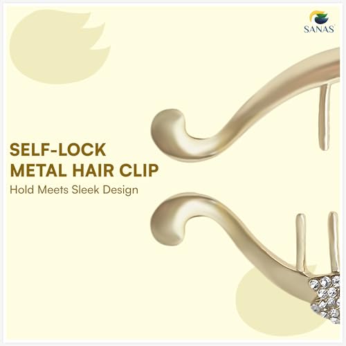 Image of Sanas (1Pcs) Banana Clips For Hair Accessories For Woman Clutchers For Hair Clips For Woman Statement Accessory Fishtail Banana Clip Fancy Lightweight Clutcher For Women Stylish (1Pcs)(Golden-Crystal)