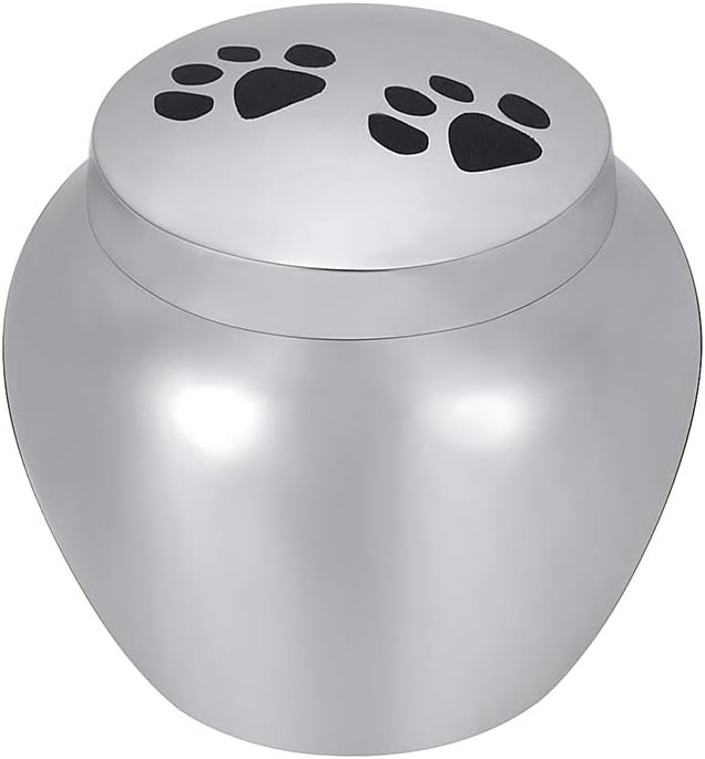 SHEIL Dog/Cat Paw Print Stainless Steel Cremation Urns for Ashes for Pet Keepsake Memorial Jewelry Funeral Casket -50mm Tall