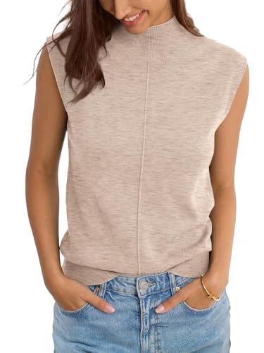 Tomwell Tank Top Rollkragen Damen Loose Fit Ärmellose Pullover Weste Mode Business Casual Pullunder Tops Sommer 2026 Aprikose L