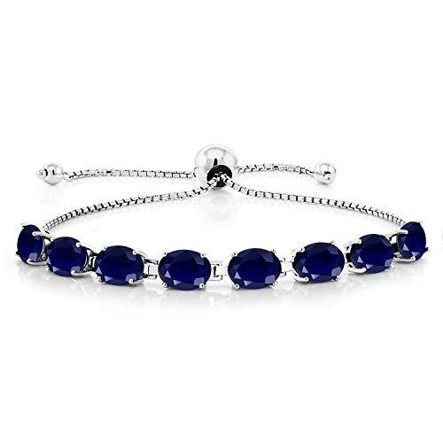 Gem Stone King 925 Sterling Silver Blue Sapphire Tennis Bracelet For Women (8.00 Cttw, Gemstone September Birthstone, Oval 7X5Mm, Fully Adjustable Up To 9 Inch) #TOP25