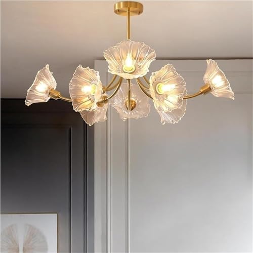 Lustre moderne en verre floral 83cm plafonnier doré milieu siècle