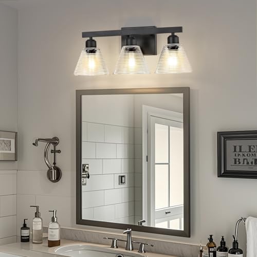 Dalouguan 3-Light Bathroom Vanity Light, Black Modern Bathroom Lighting Fixtures with Clear Glass Shade, Farmhouse Wall Sconces for Mirror Kitchen Bedroom Living Room — view 3
