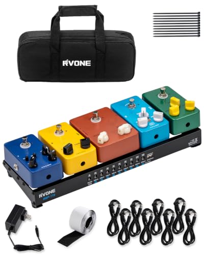 RVONE Guitar Pedal Board with Power Supply 10 Isolated Outputs Aluminum Alloy Portable Board with Bag Compact Mini Powered Pedalboard for Guitar Effects (14.5x5.2 Black)