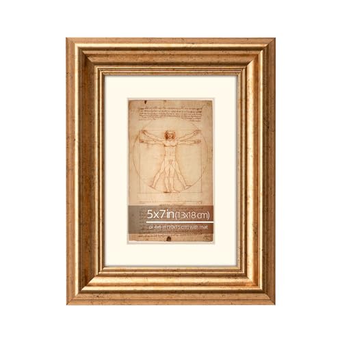 WYNCO 5x7 Distressed Gold Bevel Curved Ornate Classic Picture Frame