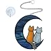Cat Stained Glass Suncatcher – Cat on Moon Real Glass Window Hanging – Unique Modern Design Wall Art for Home or Garden Décor – Perfect Feline Lover Gift