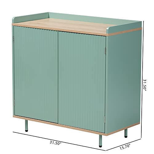 Baxton Studio Tavita Sideboard And Server, 2-Shelf, Oak Brown/Mint Green #TOP2