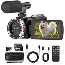 4K Camcorder Video Camera, Vlogging Camera for YouTube with External Mic, Digital Zoom & 3.0 Flip Screen, 2 Batteries, 64GB Card & Remote Control