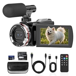 Caupureye Videokamera 4K Camcorder 48MP 21X Digitalzoom 3.0''270°Drehbarer Screen Vlogging Kamera für YouTube, Video Kamera mit HDMI-Kabel, Externes Mikrofon, Fernbedienung, 32 GB Karte, 2 Batterien