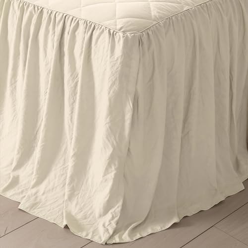 QSH Ruffle Skirt Bedspreads King Size,Shabby Vintage Chic Bedding Farmhouse Ruffled Bedspreads Shabby Ruffle Coverlet Long Drop Bedspread with Split Corners Ultra Soft Lightweight 3pcs