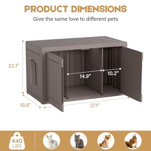 Image of Cat Litter Box Enclosure, Covered Cat Litter Box with Adjustable Partition, Multi-Functional Hidden Enclosed Litter Box Furniture, Easy to Clean & Assemble, Dark Grey