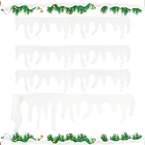 Gukasxi 4 piezas de flecos de nieve artificiales de carámbanos de 1,2 m, guirnalda de carámbanos de Navidad, decoración de bordes de nieve para árbol de Navidad, chimenea, alféizar de ventana,