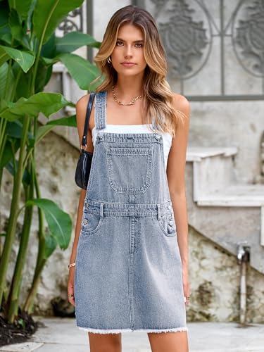Glamaker Womens Denim Overalls Dress - Casual Summer Loose Romper Sleeveless Adjustable Straps Jumper Jean Mini Dresses 20253