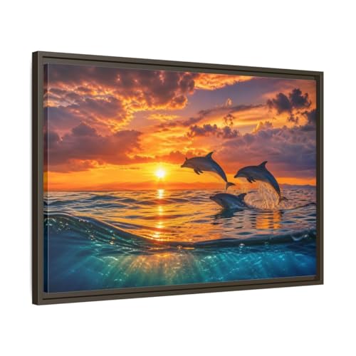 Toile dauphins au coucher de soleil pour habiller le dessus de votre cheminée