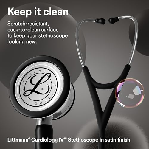 Image of 3M Littmann Cardiology IV Stethoscope, 6177C, 27 inch Black Satin Finish Tube for Added Comfort, Flexibility and Cleanability, Mirror-Finish Chestpiece and Stem, More Than 2X as Loud, Weighs Less
