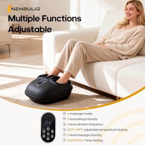Image of NEWBULIG Foot Massager Machine with Heat, Air Compression and Deep Kneading, 6 Modes Shiatsu Foot Massager for Muscle Relief, Gifts for Women, Men and Parents