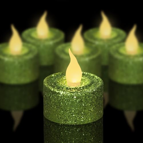 Image of FURORA LIGHTING Green Glitter Flameless Tealights - 1.45 inch W x 1.57 inch H, 12-Pack, Batteries Included