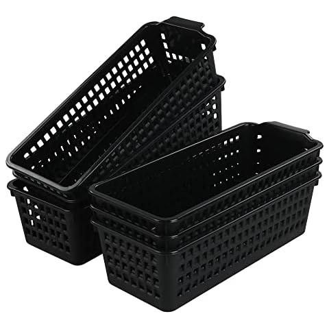 AnnkkyUS Office Basket, 6 Pack Storage Baskets with Handles, Drawer Basket Bin (Black) Cover