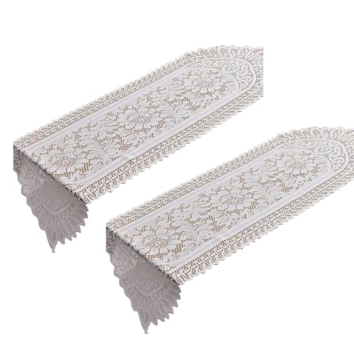 Fcnjsao 2 tapetes de mesa de encaje blanco con ganchillo hechos a mano para decoración de mesa de café y mesa auxiliar